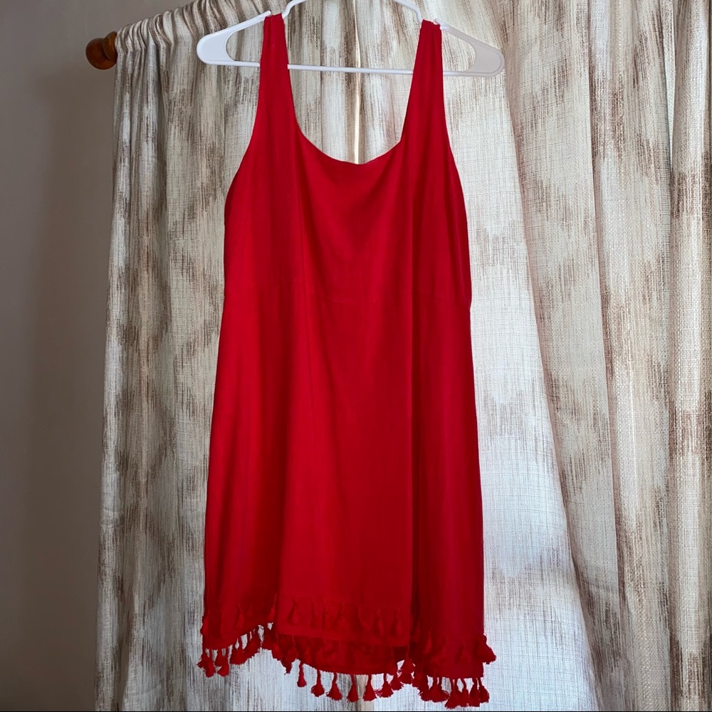 Lulu’s red tassel mini dress
